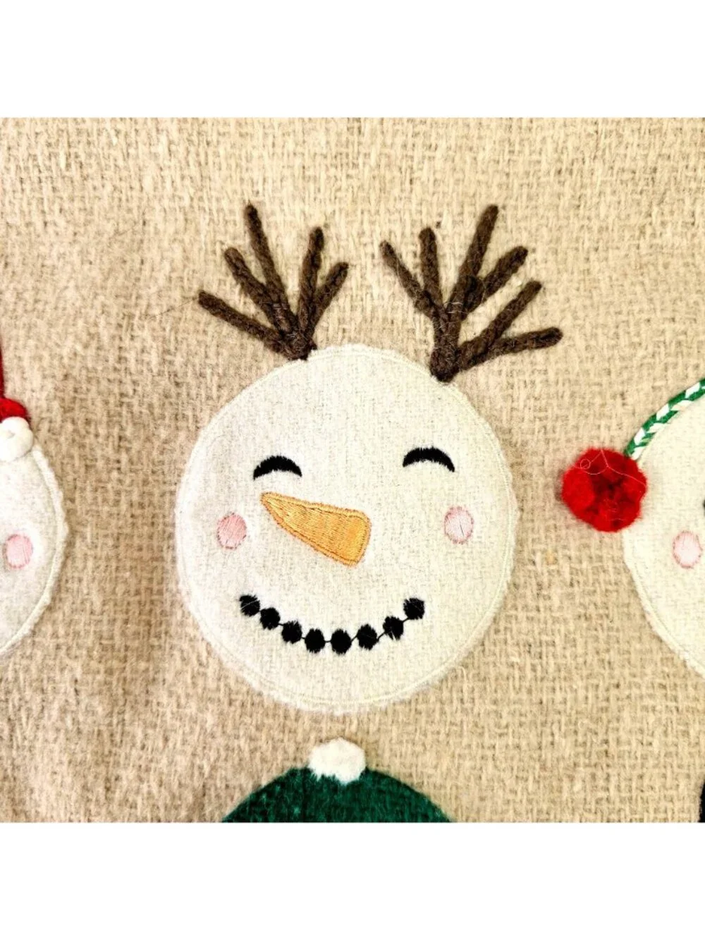 Sincerely Santa Wool Snowman Applique Pillow Cover Rectangle 20x16 Red on Beige